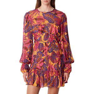 Farm Rio Womens Fruit Dream Pleated Tiered Mini Dress Large Yellow - NWT $265